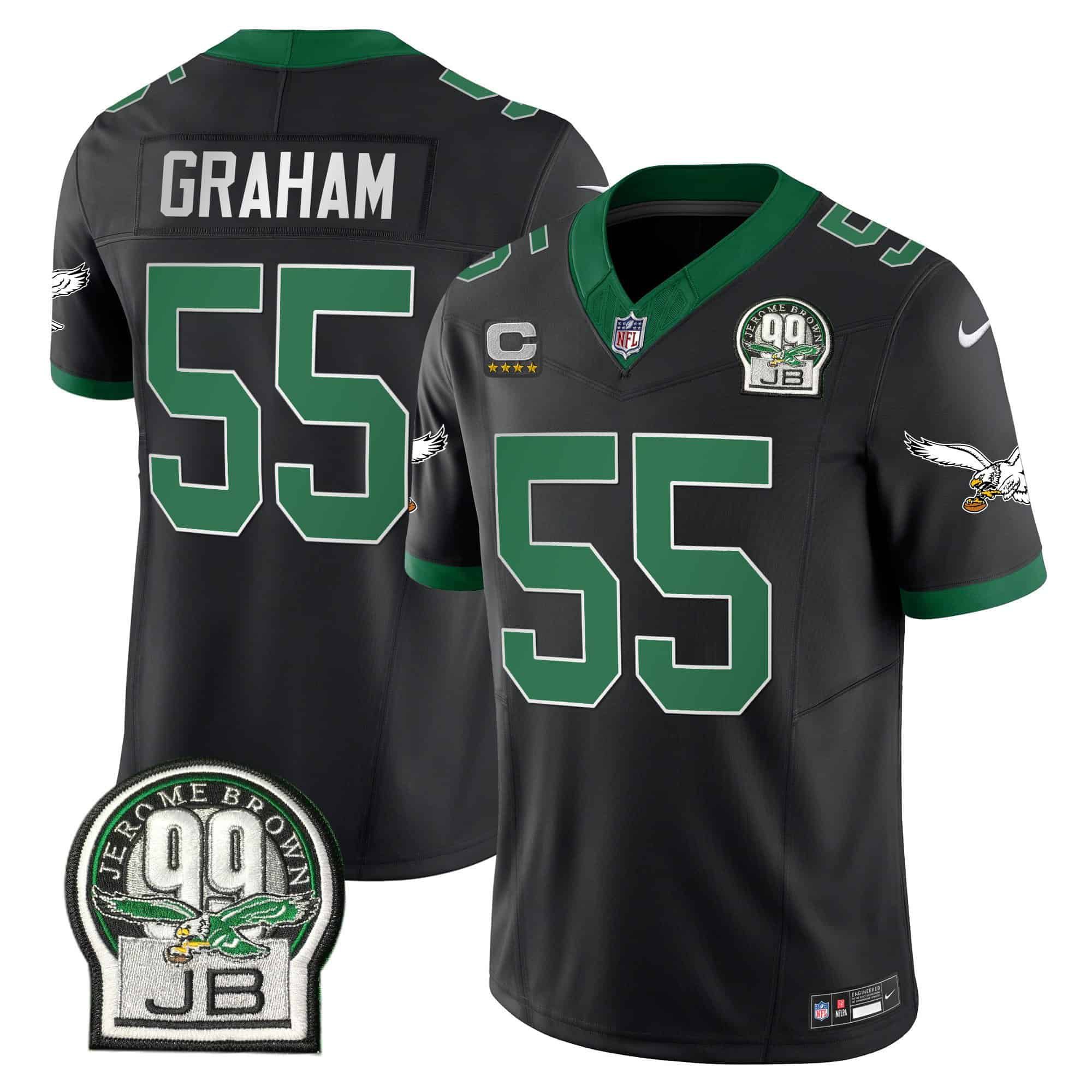 Men Philadelphia Eagles 55 Graham Black 2024 Nike Jerome Brown Patch Alternate Limited NFL Jersey style 1